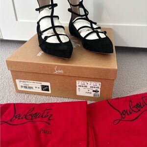 Christian Louboutin Black Suede Strappy Pointed-Toe Flats